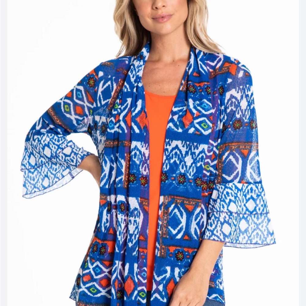 Multiples high low double flounce  Open Kimono large.  Boho.  Playful